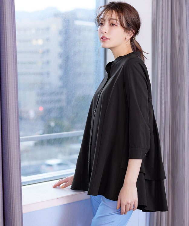 Tiaclasse L 【洗える】バックタックフレアチュニック ブラック