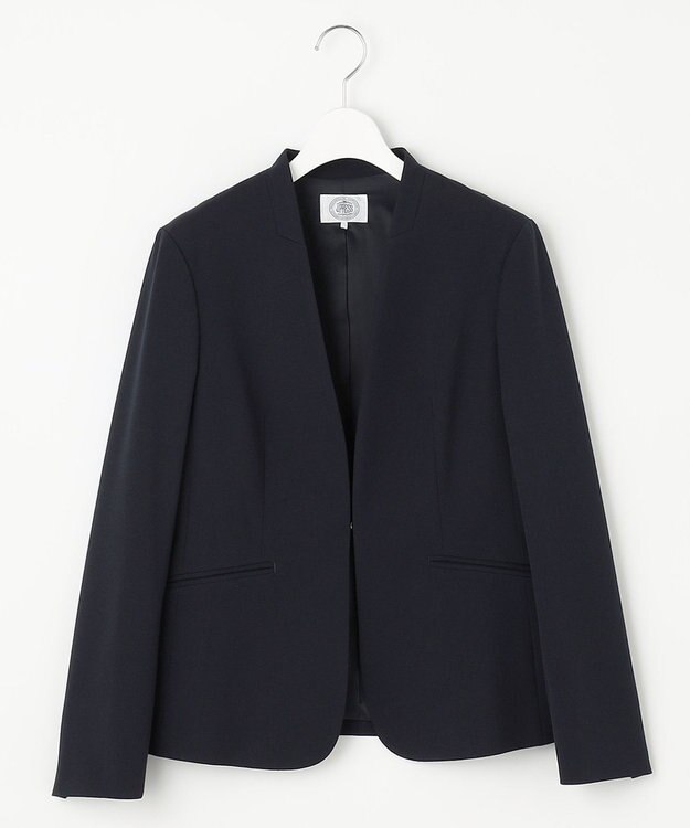 J.PRESS LADIES L 【洗える】T/Rアルガンシルク ノーカラー ジャケット ネイビー系
