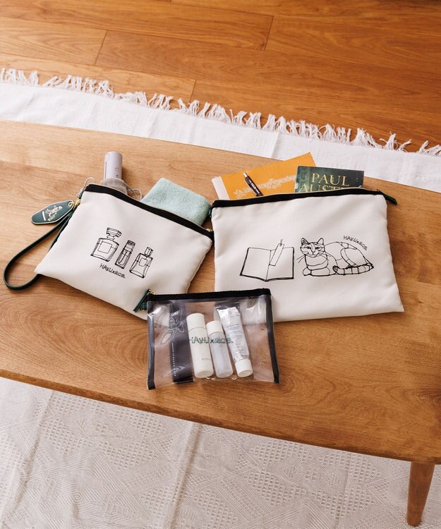 ACE BAGS & LUGGAGE HAyU × ace.  フラットポーチ 3点セット 猫柄 17825 アイボリー