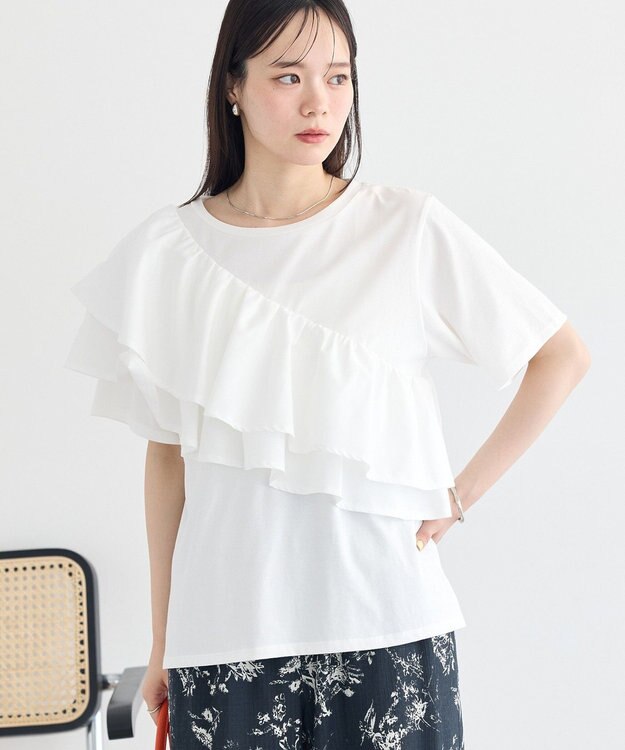earth music&ecology 【接触冷感】フリルプルオーバー Off White
