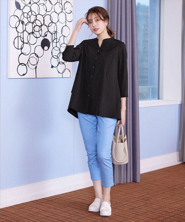 Tiaclasse L 【洗える】バックタックフレアチュニック ブラック