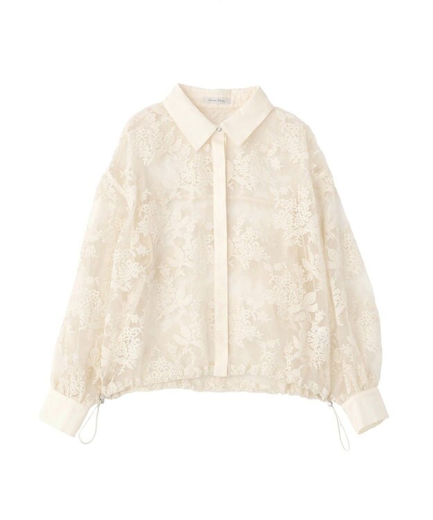 Green Parks オーガン刺繍比翼シャツ Ecru