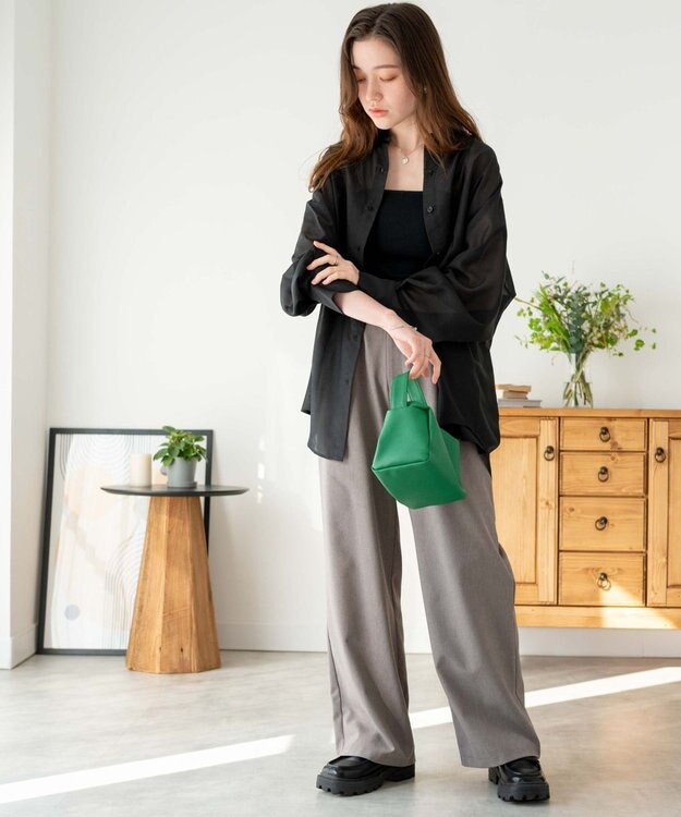 WEGO ボリュームスリーブシアーシャツ ブラック