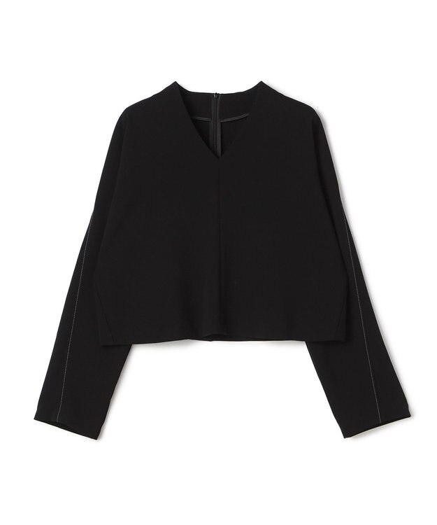 BEIGE， RUE / ドライタッチVネック配色ステッチブラウス Black