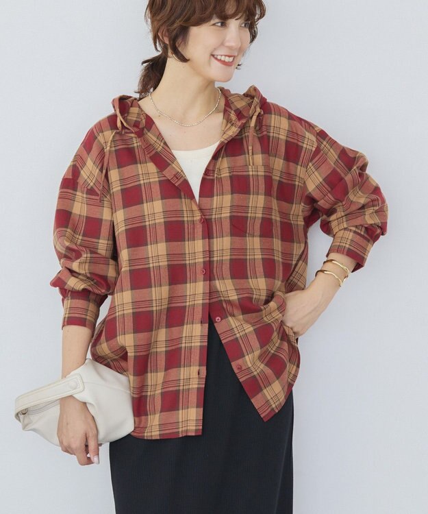 AMERICAN HOLIC チェックフードシャツ Red