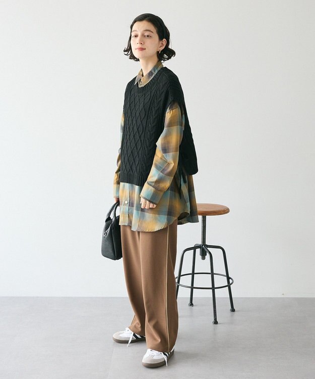 CRAFT STANDARD BOUTIQUE 洗える/2WAYケーブルニットリボンベスト Black