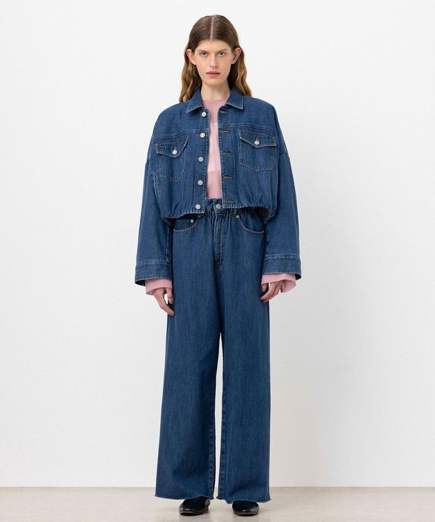 NAVE 【ReNAVE・洗える/軽量】ライトデニム ウエストギャザーパンツ ブルー系