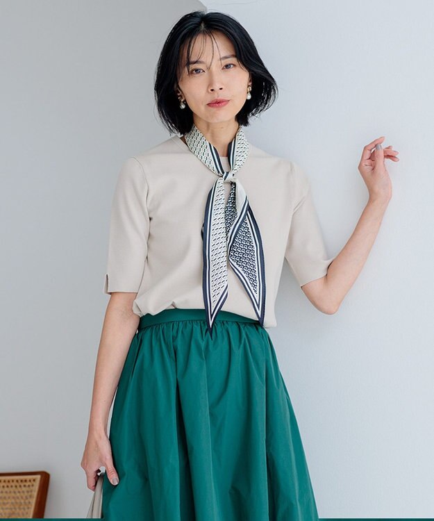 23区 L 【洗える】コンフォートストレッチ 5分袖 ニット ベージュ系