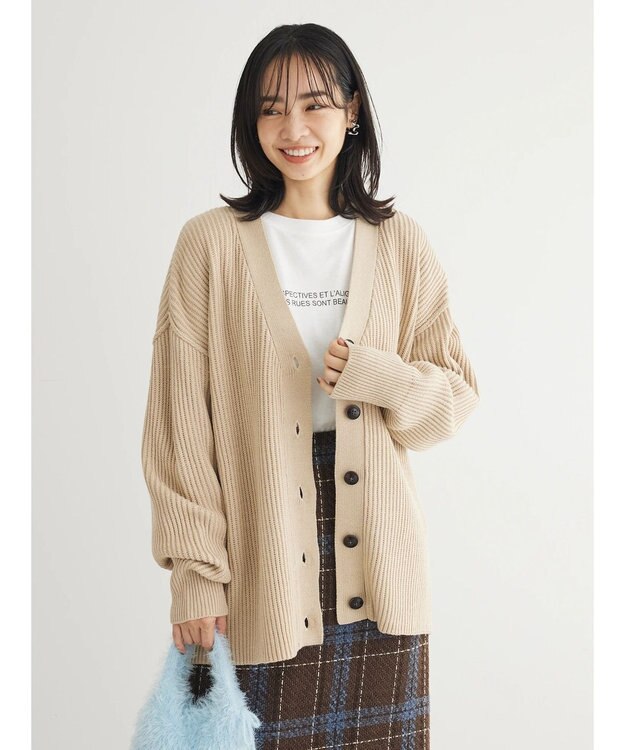 Green Parks 洗える　Ｖネックニットカーディガン Beige