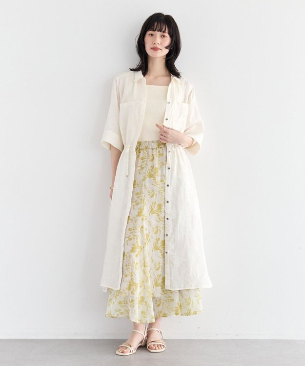 YECCA VECCA フレンチリネンドロストワンピース White