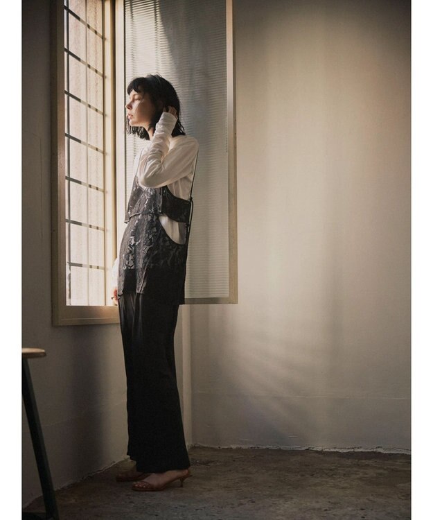 Green Parks AnriettMusee シャーリングスリーブＴシャツ＋レースキャミソールＳＥＴ Black