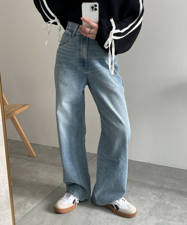 WEGO 【新色追加/美脚/XSSMLサイズ展開】ストレートデニムパンツ デニム淡色