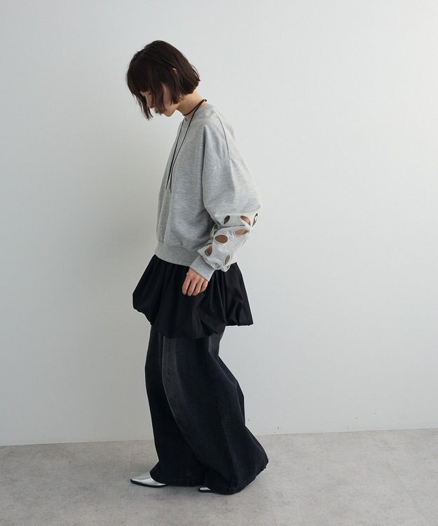 Green Parks フラワーくり抜き刺繍スウェットプルオーバー Gray Mixture