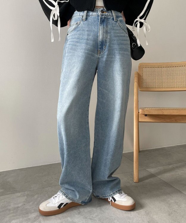 WEGO 【新色追加/美脚/XSSMLサイズ展開】ストレートデニムパンツ デニム淡色