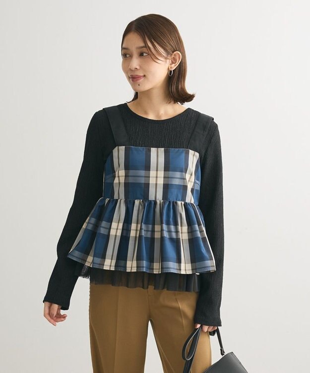 Green Parks ・ＳＵＧＡＲ　ＳＰＯＯＮ　チェックペプラムビスチェ Blue