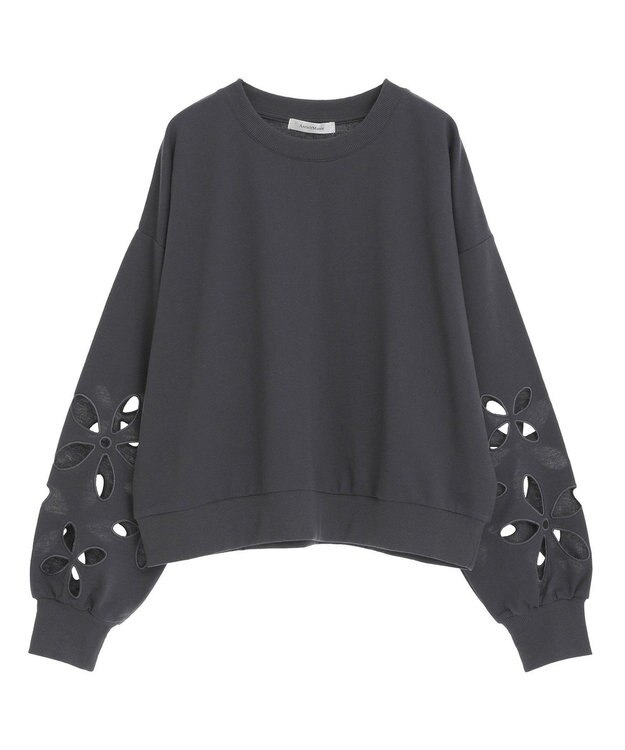 Green Parks フラワーくり抜き刺繍スウェットプルオーバー Charcoal Gray