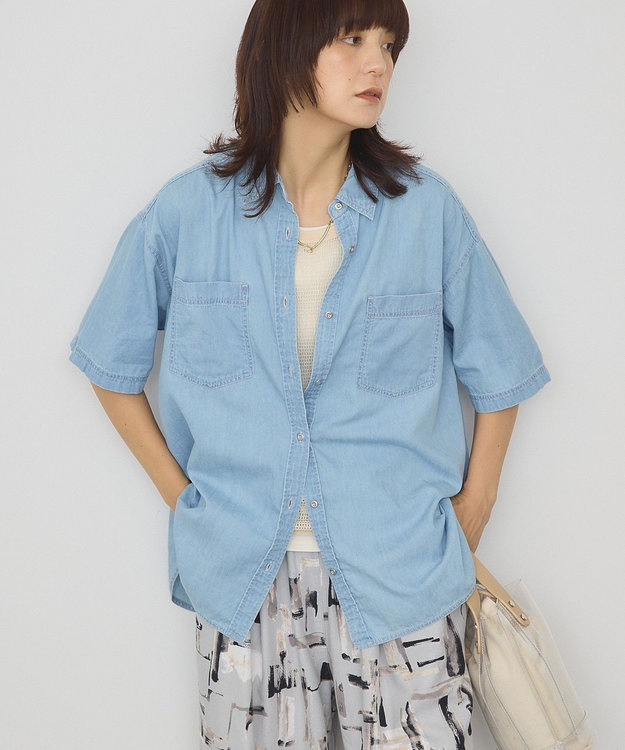AMERICAN HOLIC Ｗポケット半袖デニムシャツ Light Indigo