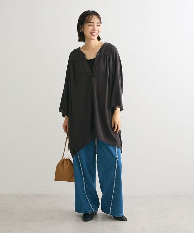 Green Parks クレープチュニック Charcoal Gray