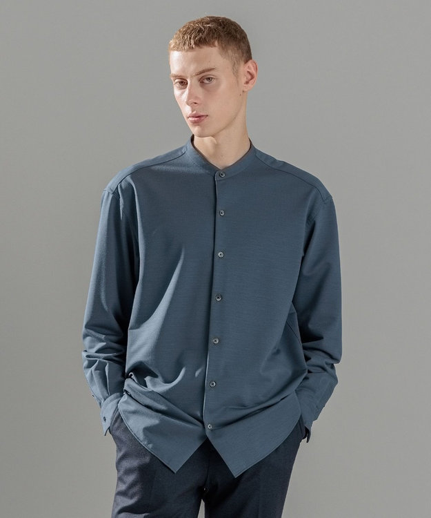 JOSEPH HOMME ウールツイストジャージー　バンドカラーシャツ スモーキーグリーン系