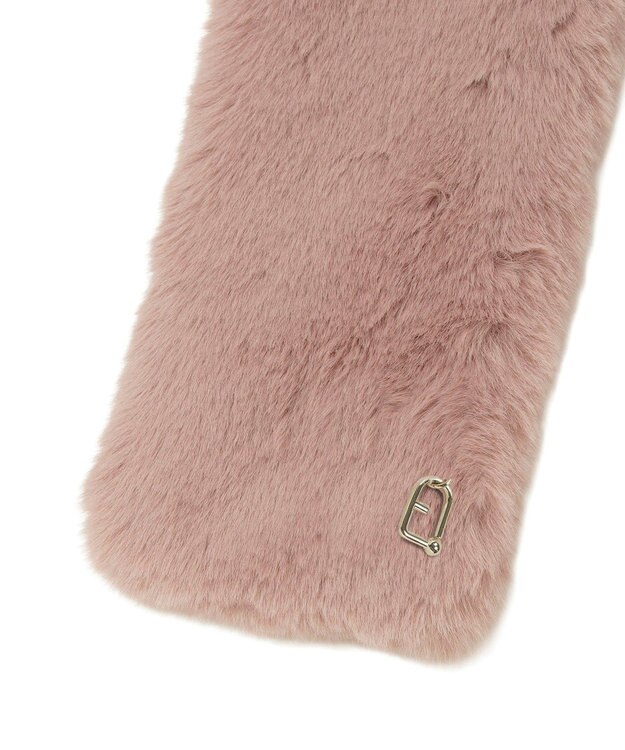 MOONBAT FURLA（フルラ）ベルト差し込みファーティペット アーチロゴ フェイクファー ペールピンク