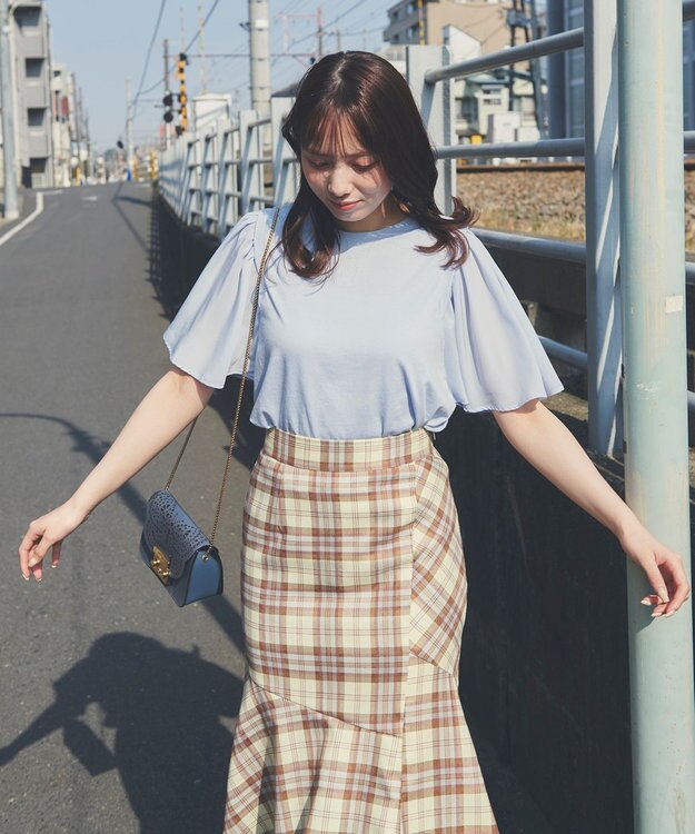 Feroux 【UVケア】ジョーゼットフレアスリーブ Tシャツ スカイブルー系