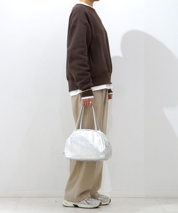 FOLNA RD ホイルレザーボストンバッグ Mサイズ シルバー