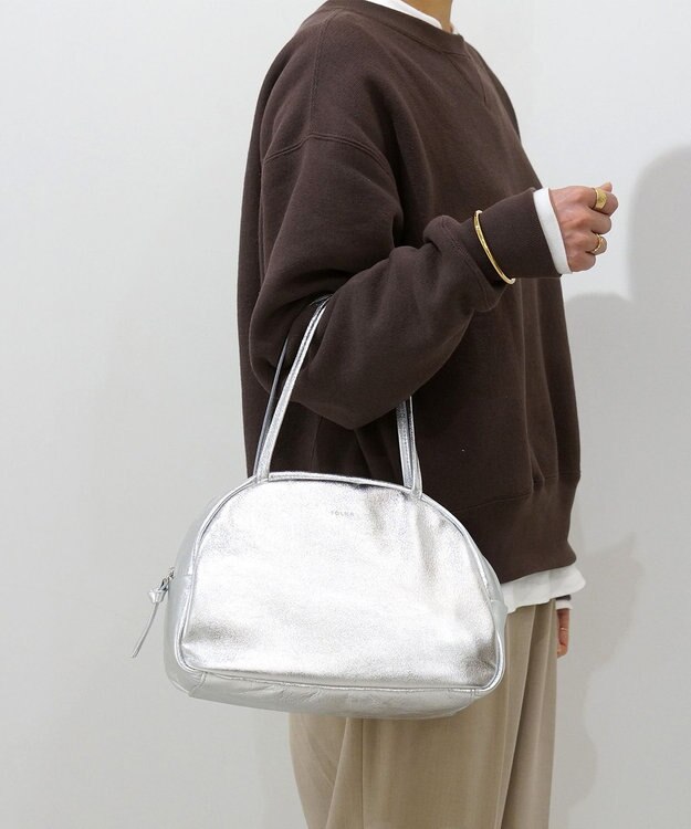 FOLNA RD ホイルレザーボストンバッグ Mサイズ シルバー