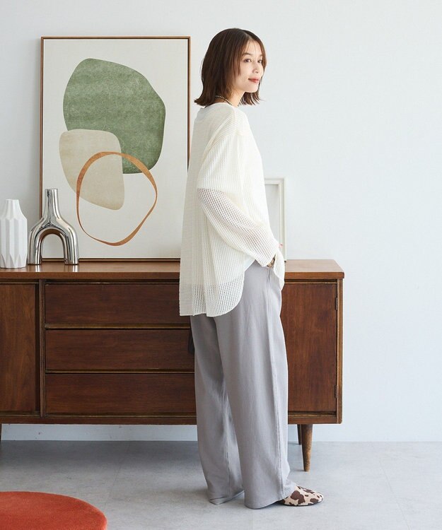 Green Parks メッシュ長袖ゆるカットプルオーバー Ecru