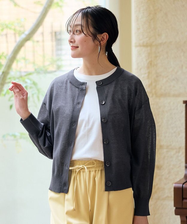 ANY L 【洗濯機可/アンチピリング/接触冷感】シアークルーネックカーディガン チャコール