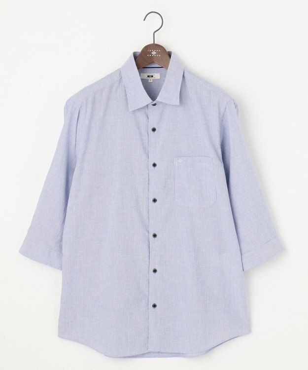 JOSEPH ABBOUD 【キングサイズ・サスティナブル・７分袖】コットンリヨセルリネンコードストライプ シャツ ブルー系1