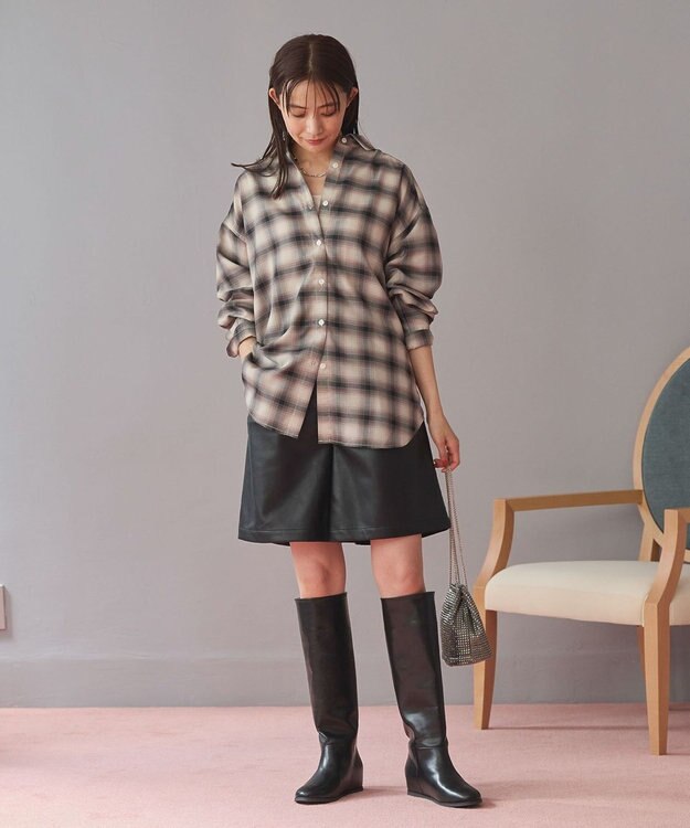 Green Parks オンブレーチェックライトシャツ Beige