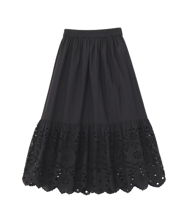 Green Parks ペチ付スカラップ刺しゅうスカート Black