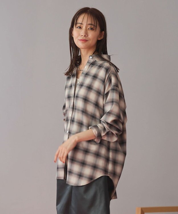 Green Parks オンブレーチェックライトシャツ Beige