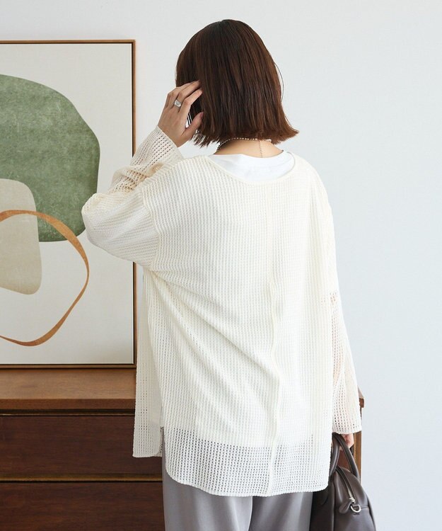 Green Parks メッシュ長袖ゆるカットプルオーバー Ecru