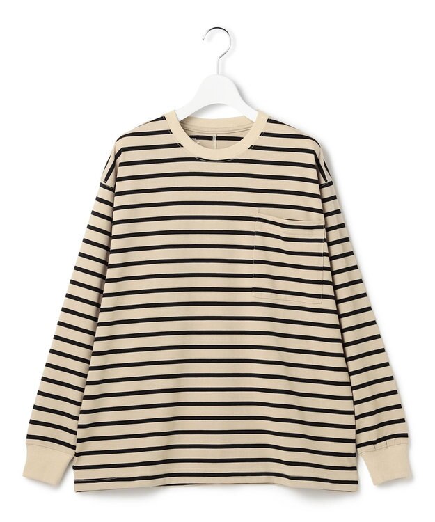 J.PRESS YORK STREET 【WOMEN】ポケットボーダーロングスリーブ Tシャツ ベージュ系1