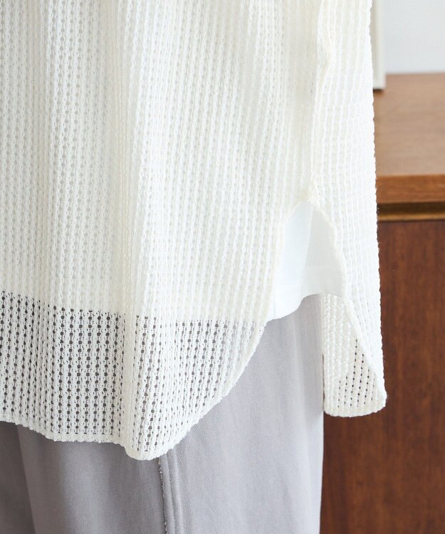 Green Parks メッシュ長袖ゆるカットプルオーバー Ecru