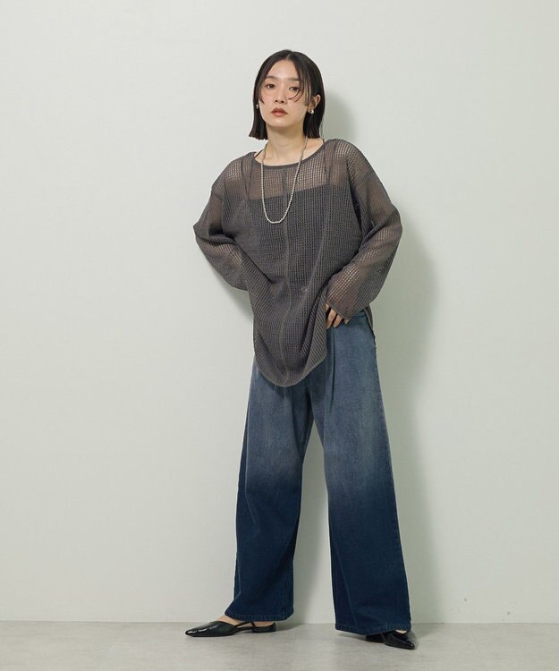 Green Parks メッシュ長袖ゆるカットプルオーバー Dark Gray