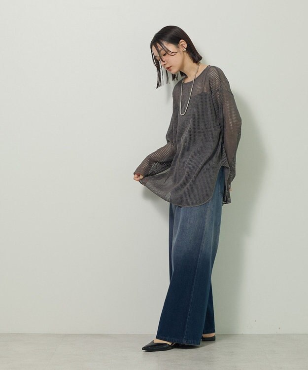 Green Parks メッシュ長袖ゆるカットプルオーバー Dark Gray