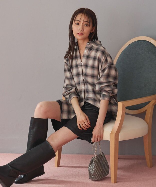 Green Parks オンブレーチェックライトシャツ Beige