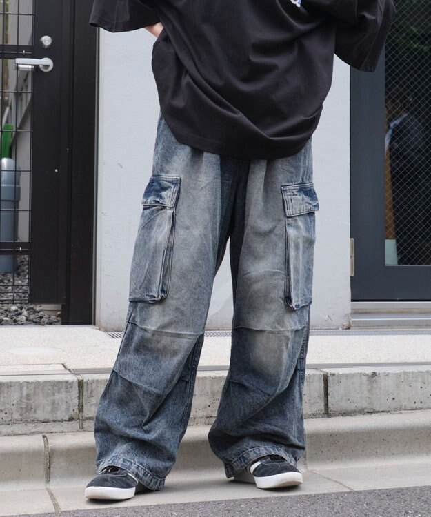 WEGO 【ユニセックス着用ITEM】デニムイージーカーゴパンツ デニム中濃加工色