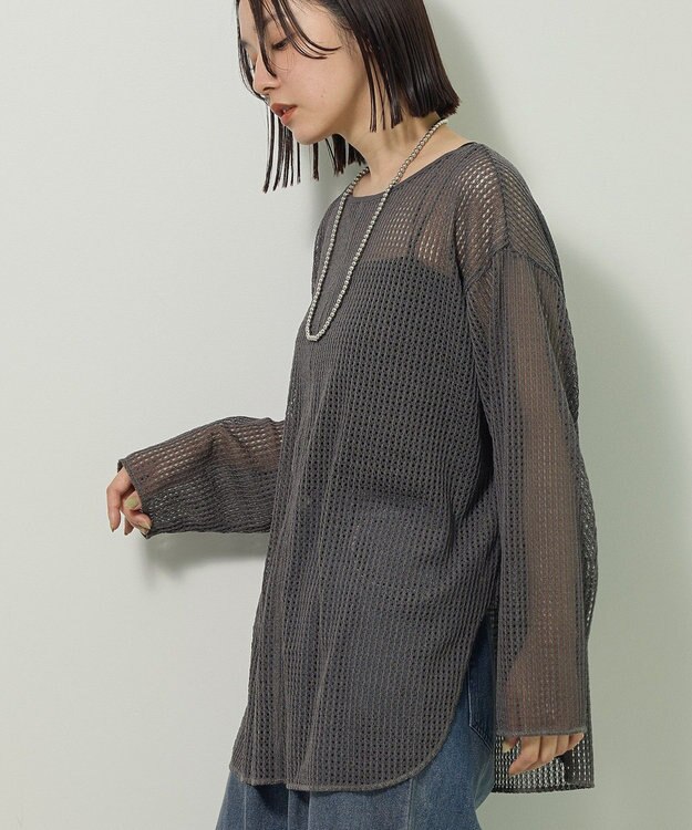 Green Parks メッシュ長袖ゆるカットプルオーバー Dark Gray