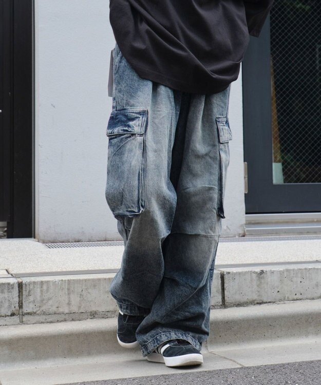 WEGO 【ユニセックス着用ITEM】デニムイージーカーゴパンツ デニム中濃加工色