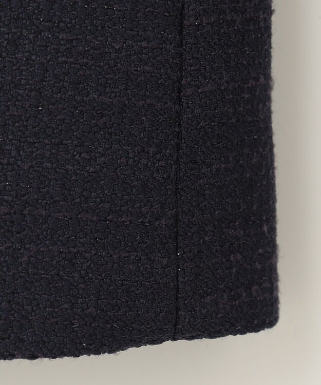 ANY ライトツイード　Ｖネックノーカラージャケット ネイビー