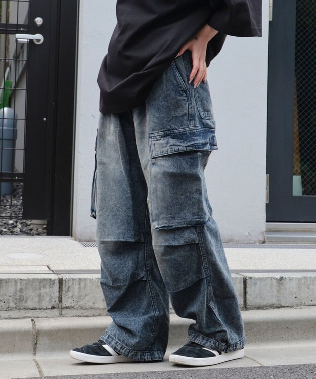 WEGO 【ユニセックス着用ITEM】デニムイージーカーゴパンツ デニム中濃加工色