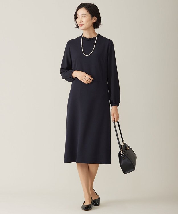 J.PRESS LADIES 【洗える】ジョーゼットジャージー ワンピース ネイビー系