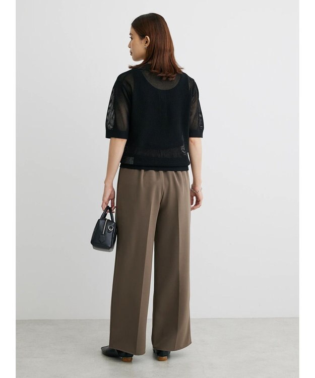 Green Parks メッシュポロ衿ニットプルオーバー Black