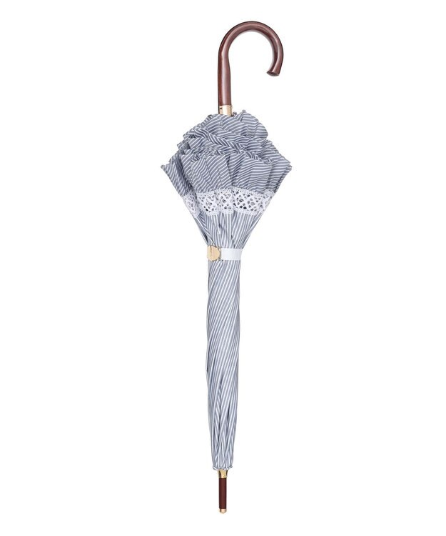 MOONBAT POLO RALPH LAUREN 晴雨兼用日傘 長傘 ストライプフリル／遮光 遮熱 UV ディープブルー