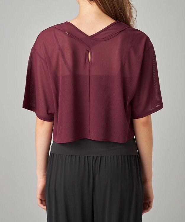 Chacott シアーリブバッククロスTシャツ ワインレッド