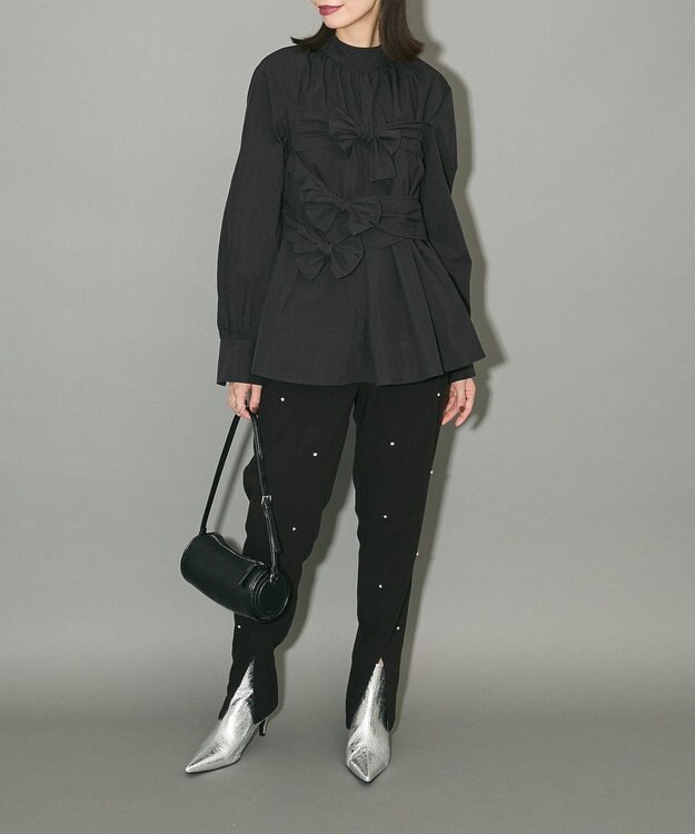 Green Parks リボンデザインハイネックブラウス Black