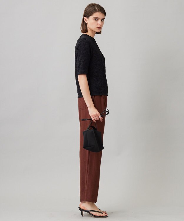 ICB L 【洗える】シャイニーラメジャガード カットソー ブラック系